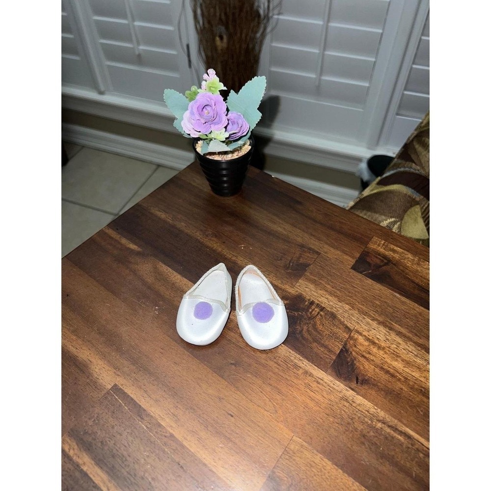 American Girl Doll Nellie white slippers lavender pom poms shoes replacement